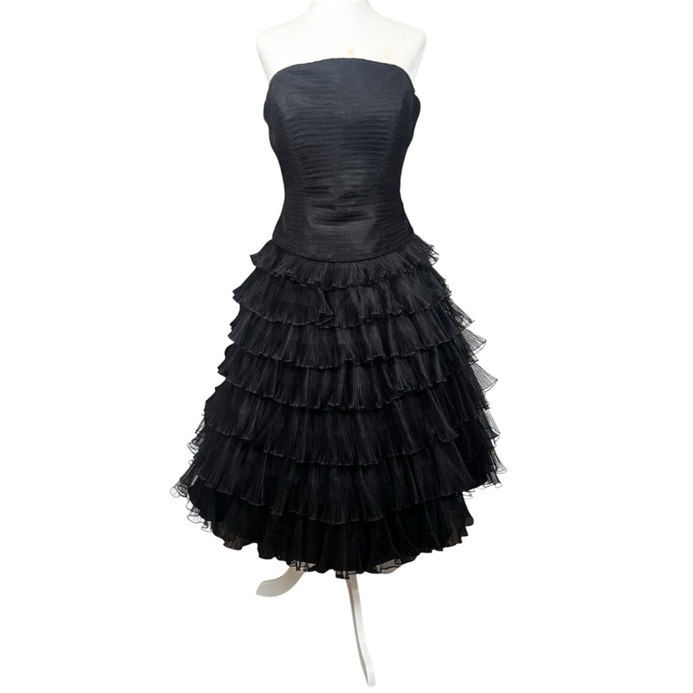 Mon Cheri Evenings Black Tiered Dress Strapless size 6